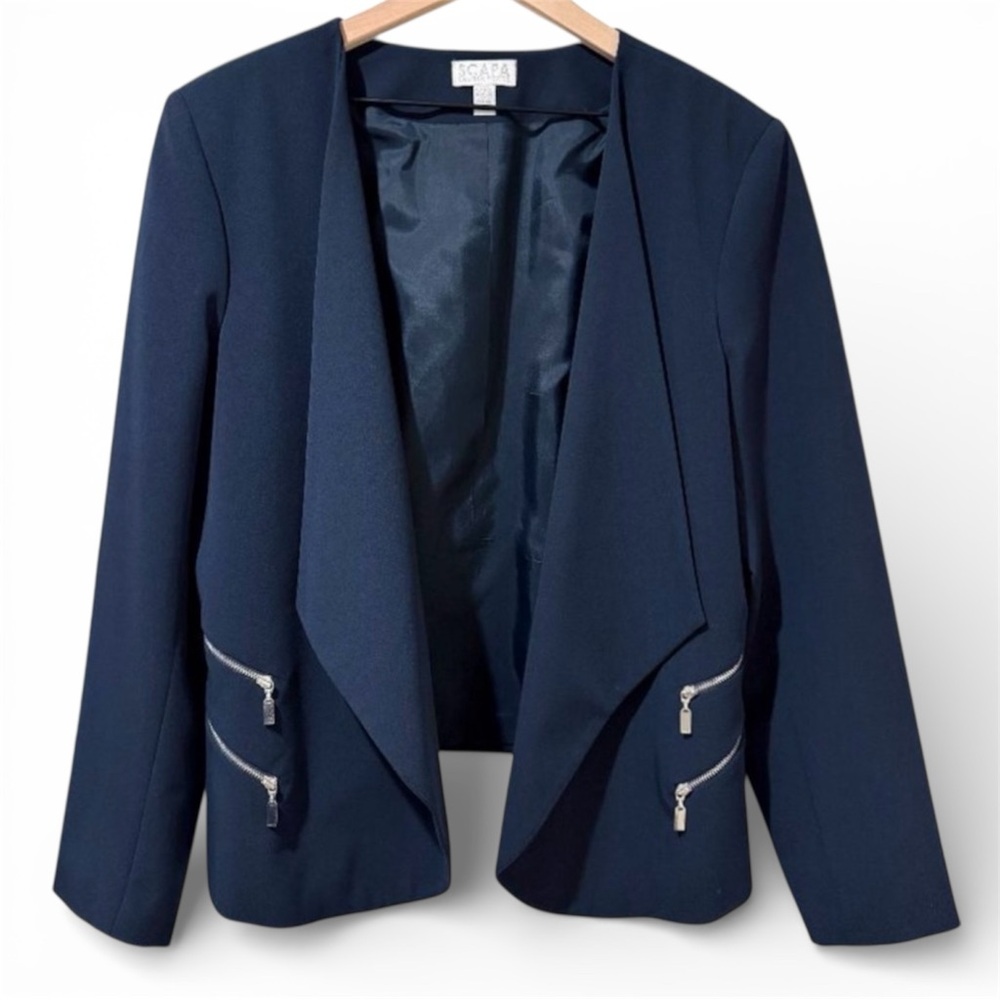 ESCADA Navy Open-Front Blazer with Zip Pocket Detail